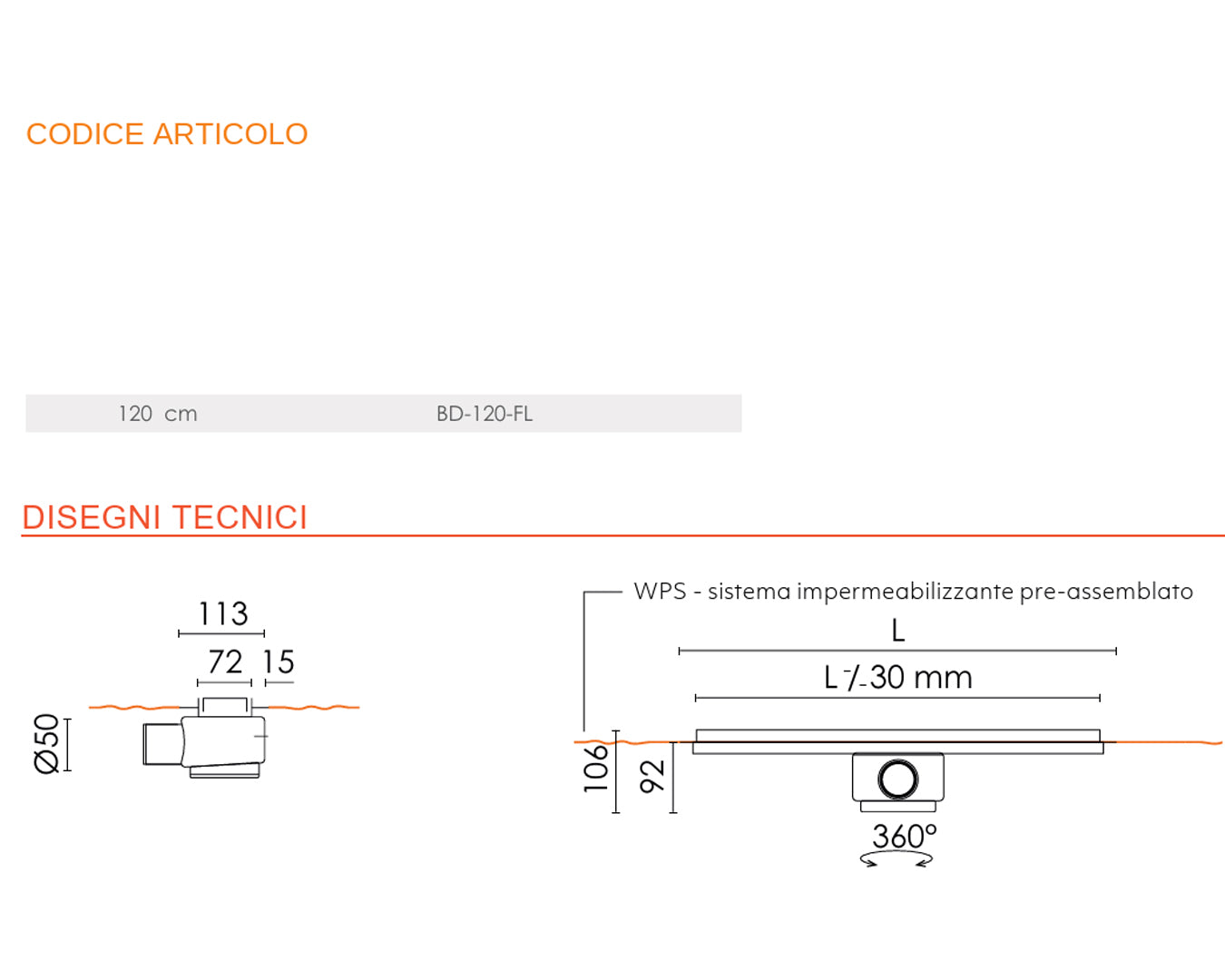 Base Drain Zero canale doccia acciaio 120 cm con griglia reversibile