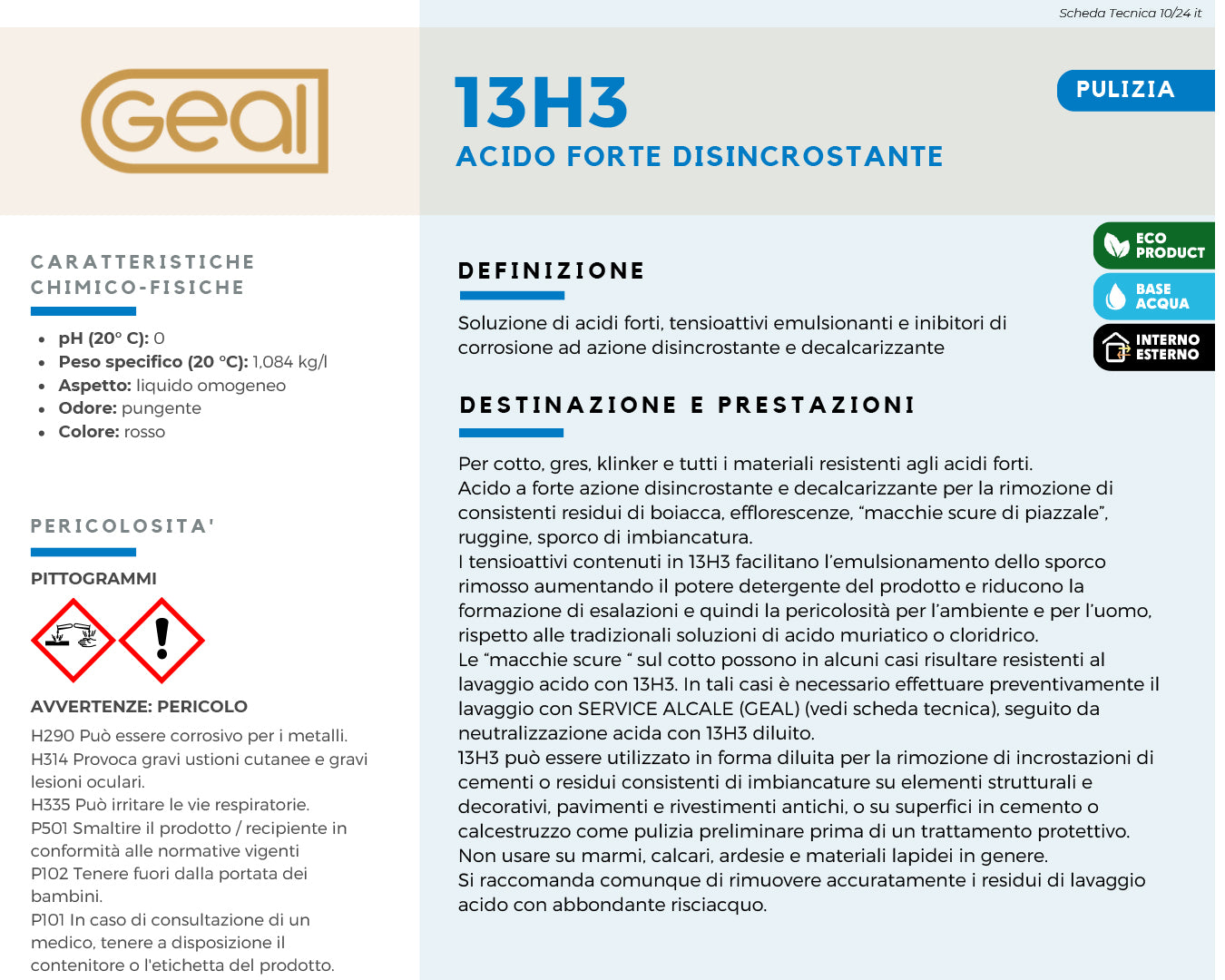 Geal 13H3 acido forte disincrostante per cotto e cemento 1 lt