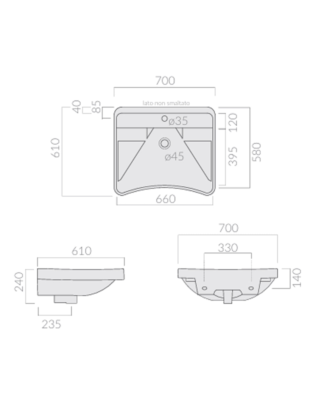 Galassia Ceramiche – Comfort Line lavabo Leone 70x61 bianco