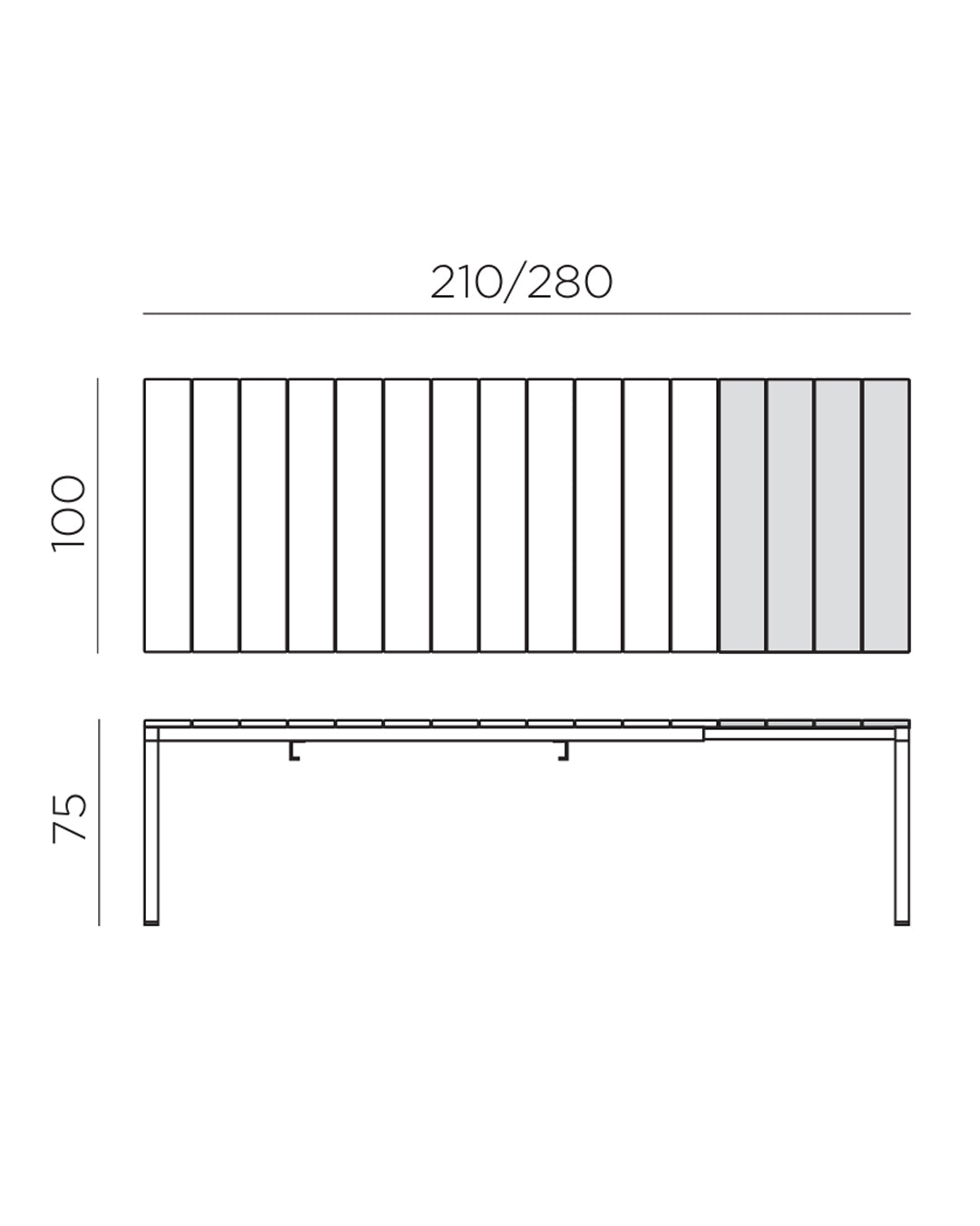 Rio ALU 210 EXT extendable table in painted aluminum 210-280x100 cm