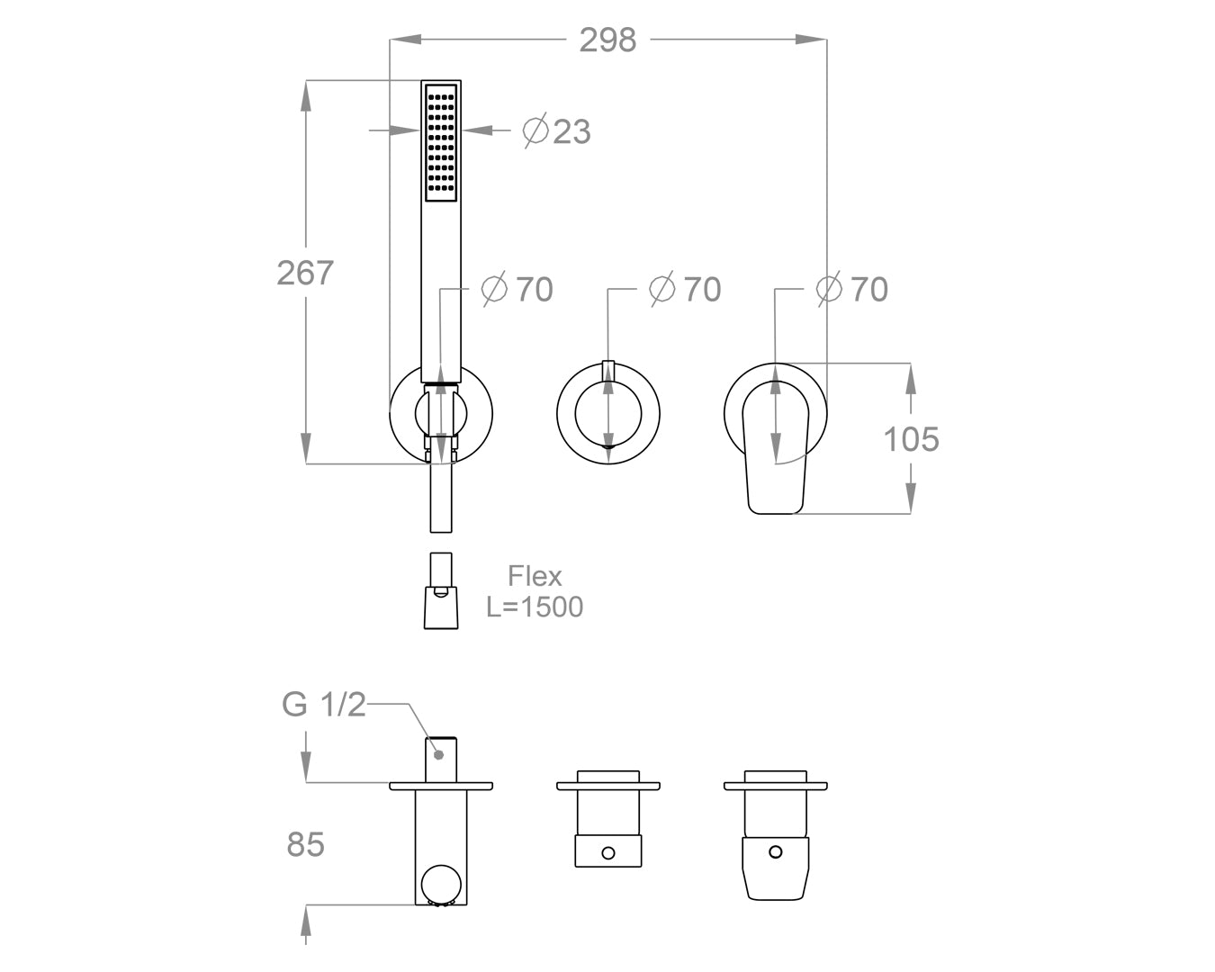 FIR Juice 53 miscelatore doccia orizzontale con doccino e deviatore