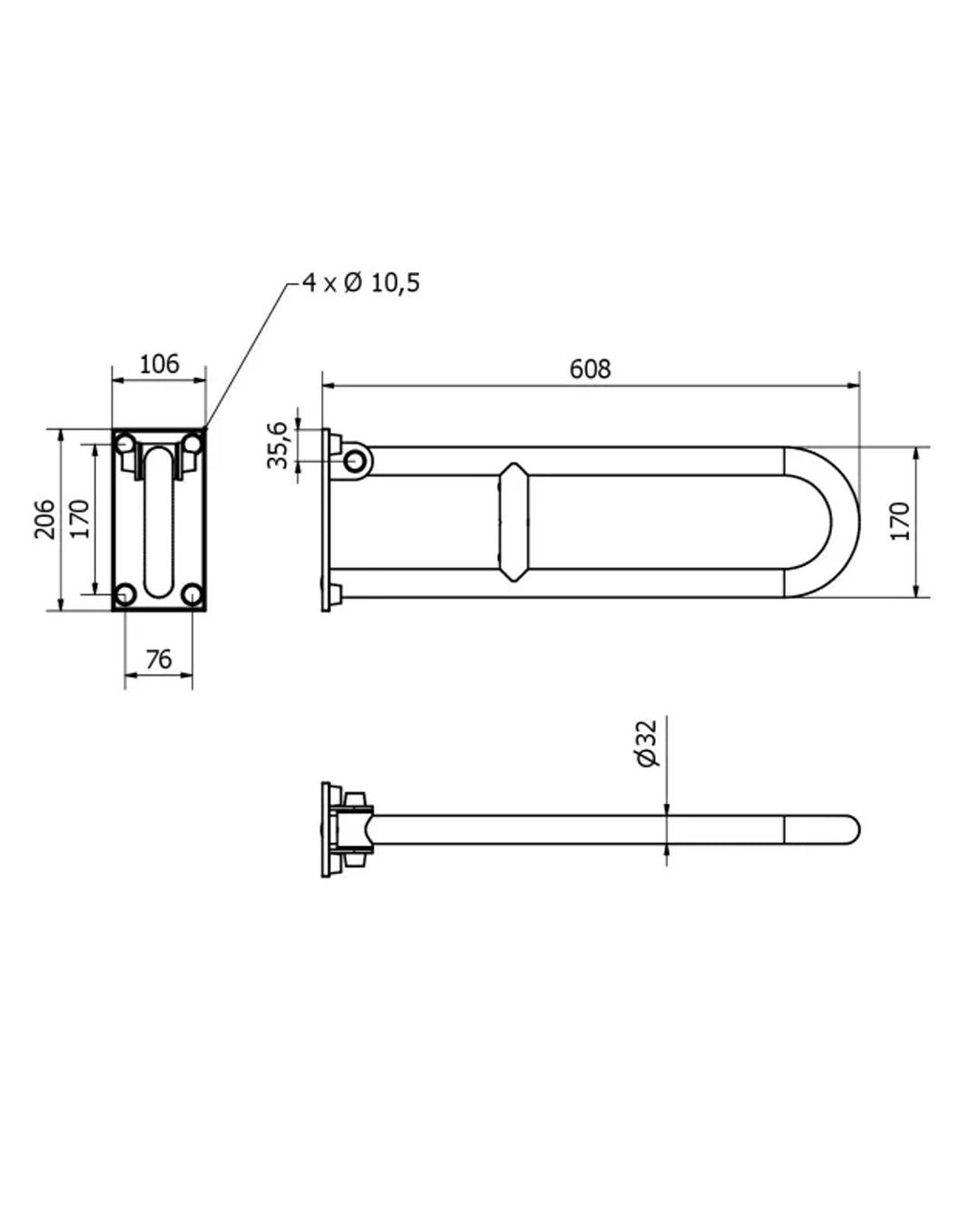 Thermomat – Barra di sostegno ribaltabile bianco 60 cm