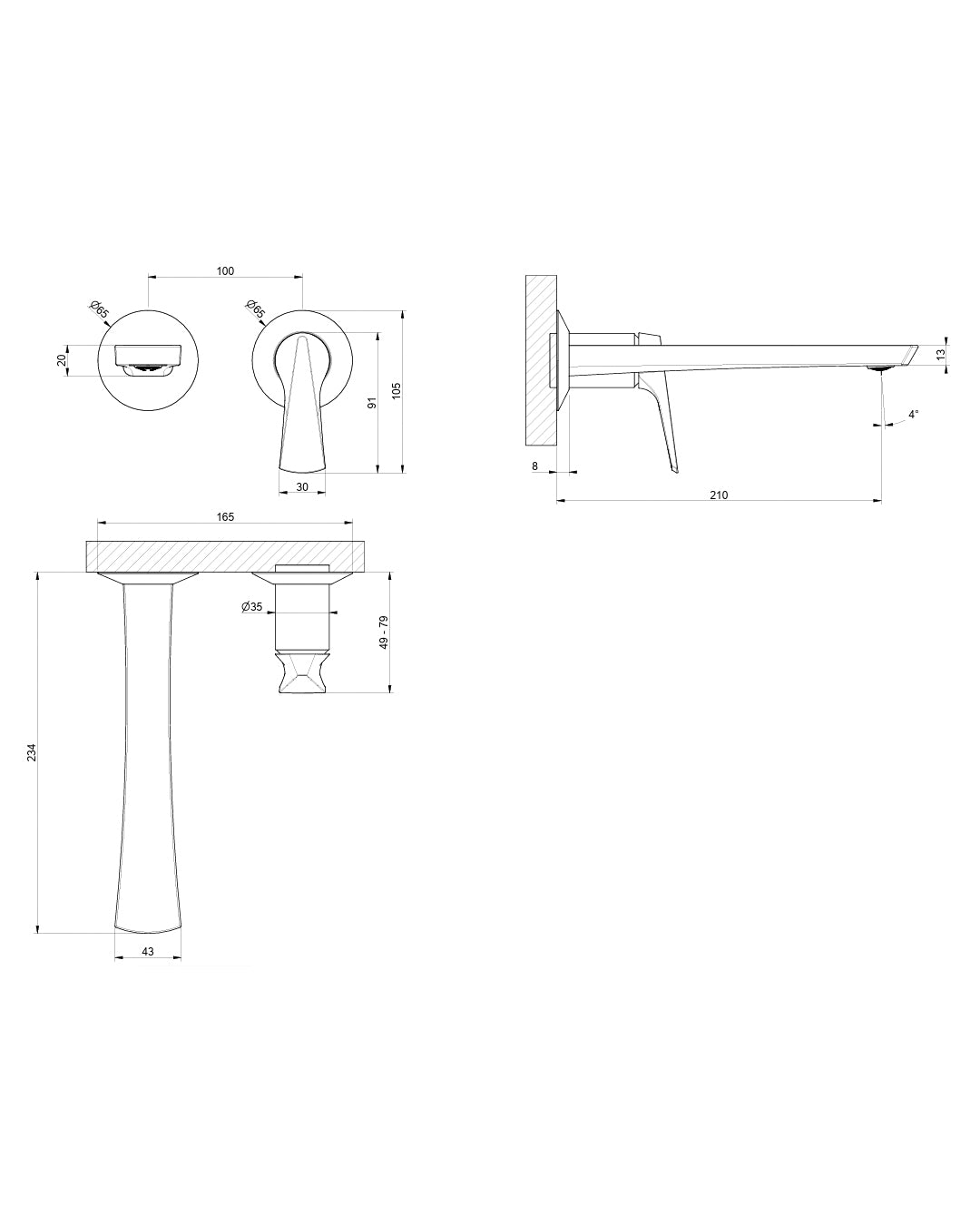 Gessi Ventaglio - Miscelatore lavabo a parete piastre separate