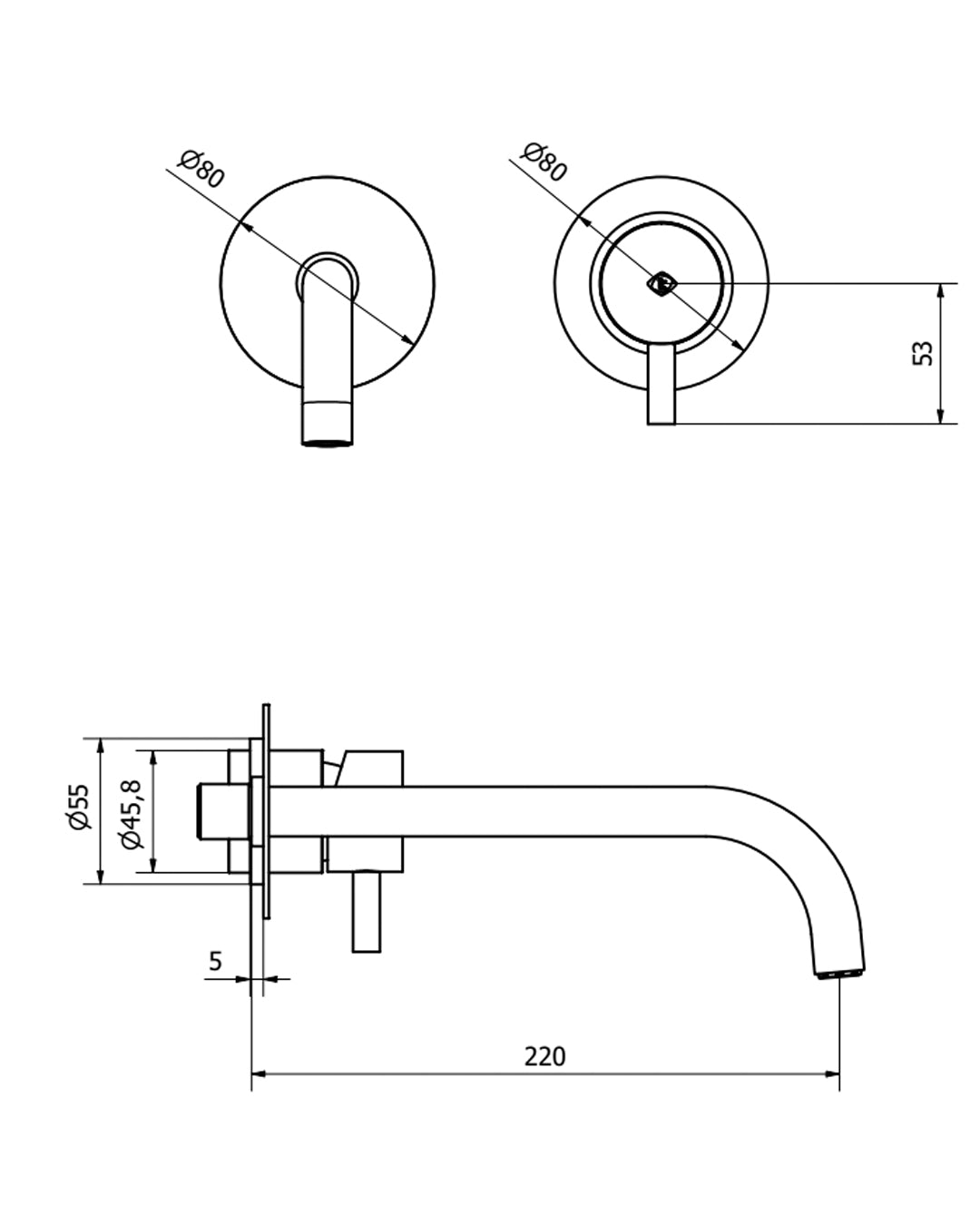 Teorema Jabil Miscelatore lavabo a parete nero opaco click-clack