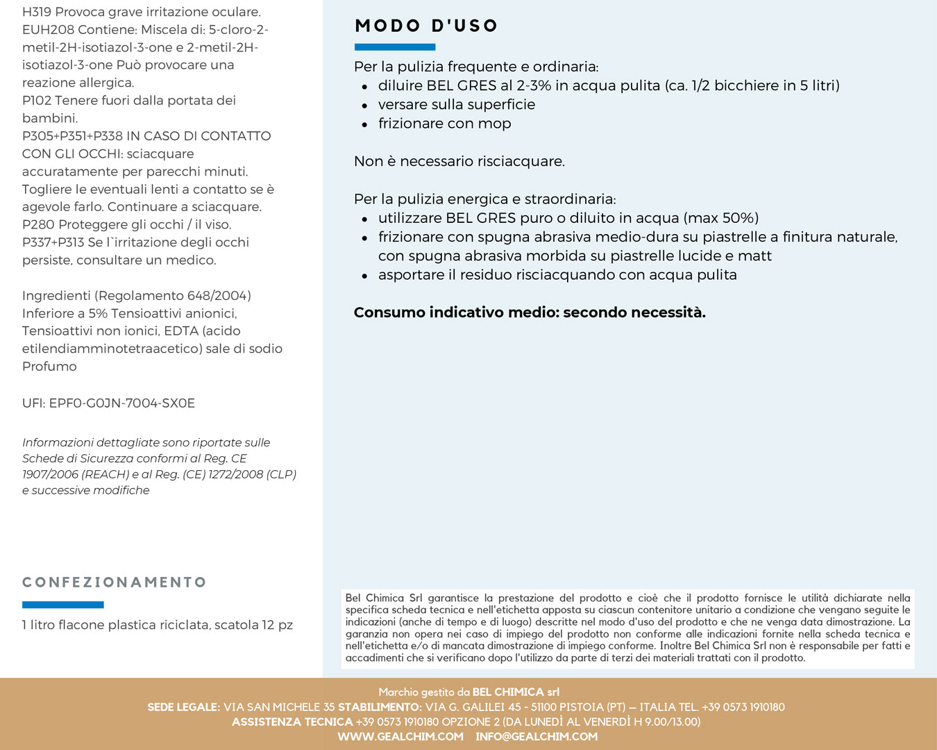 Geal Bel Gres detergente rigenerante per gres porcellanato 1 lt