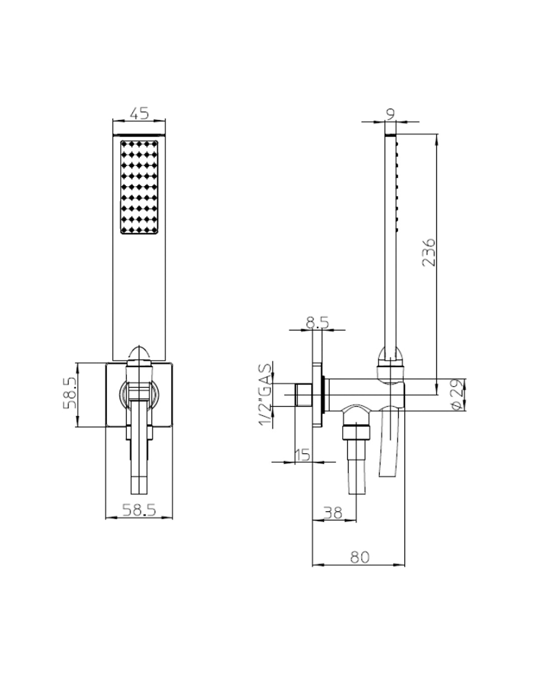Bossini Flat -one Duplex shower set with chrome fixed support and water socket