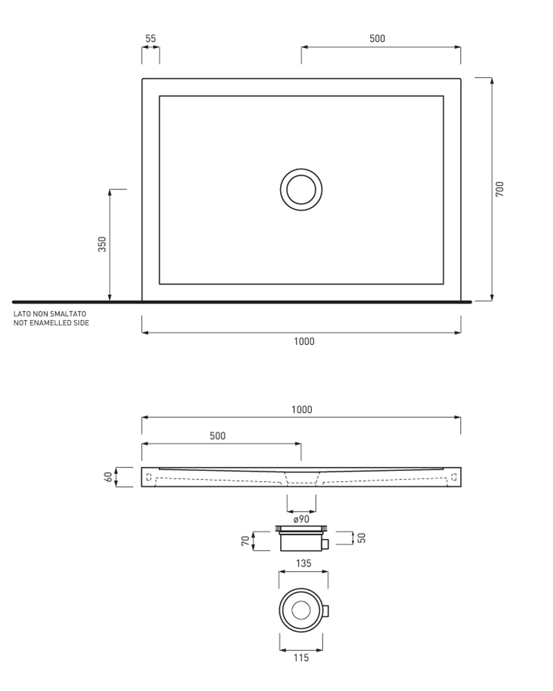 Ceramic sky - Sixty rectangular shower tray 70x100xh6 cm glossy white - PD670100