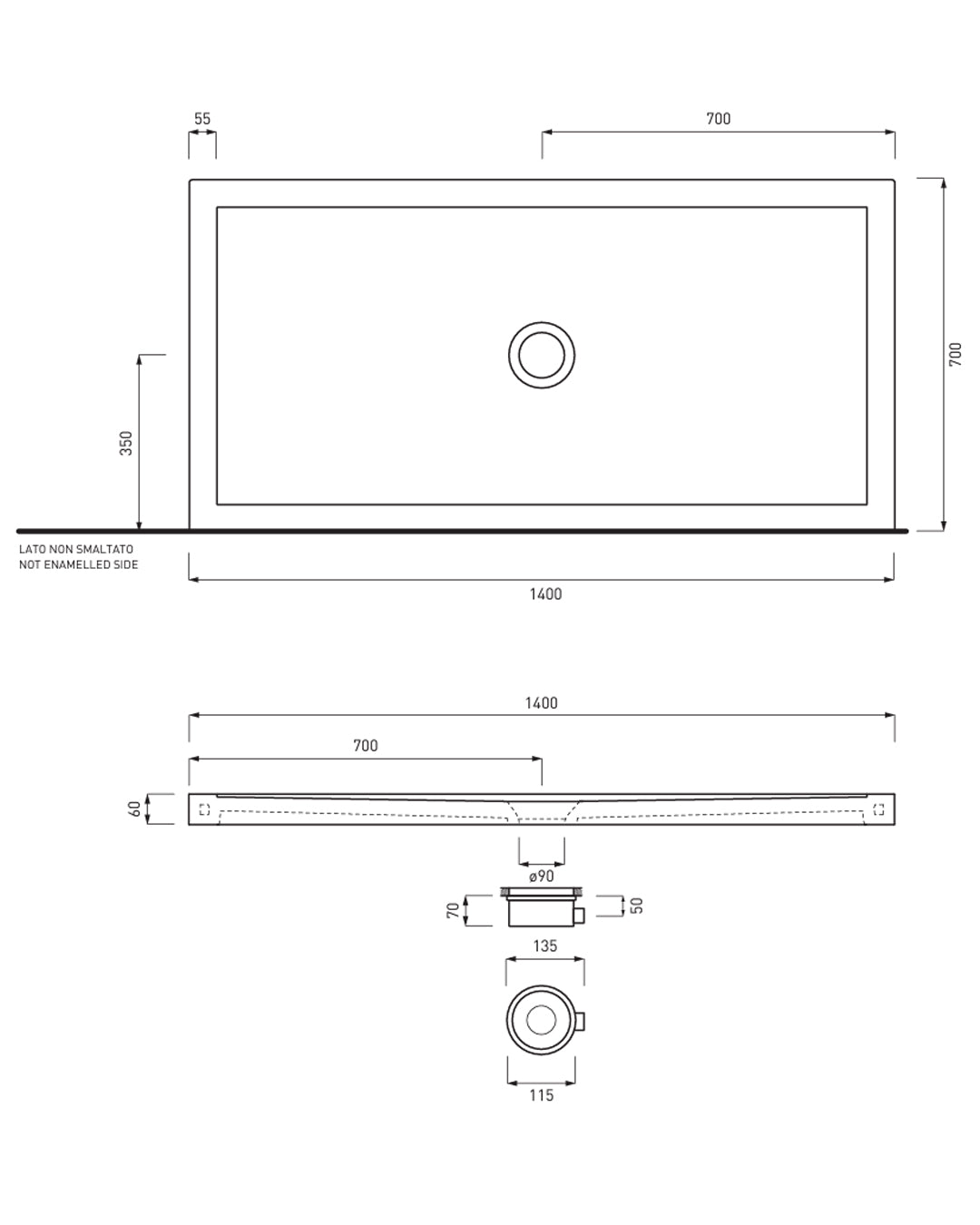 Ceramic Heaven - Sixty rectangular shower tray 70x140xh6 cm glossy white - PD670140