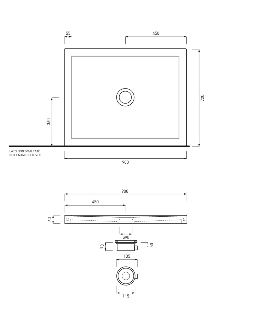 Ceramic Heaven - Sixty rectangular shower tray 72x90xh6 cm glossy white - PD67290