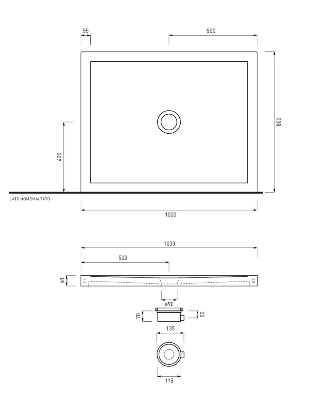 Ceramic sky - Sixty rectangular shower tray 80x100xh6 cm glossy white - PD680100