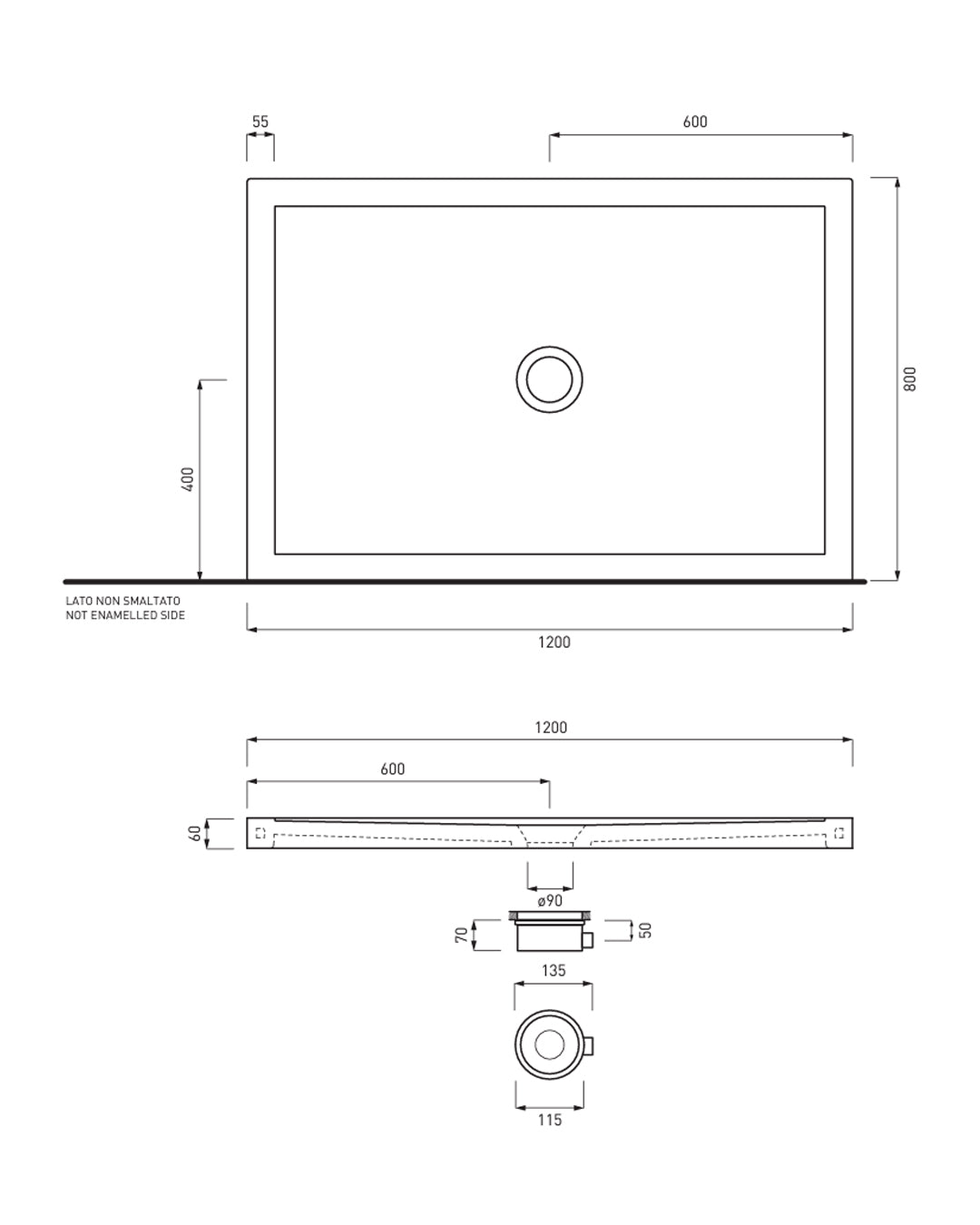 Ceramic sky - Sixty rectangular shower tray 80x120xh6 cm glossy white - PD680120