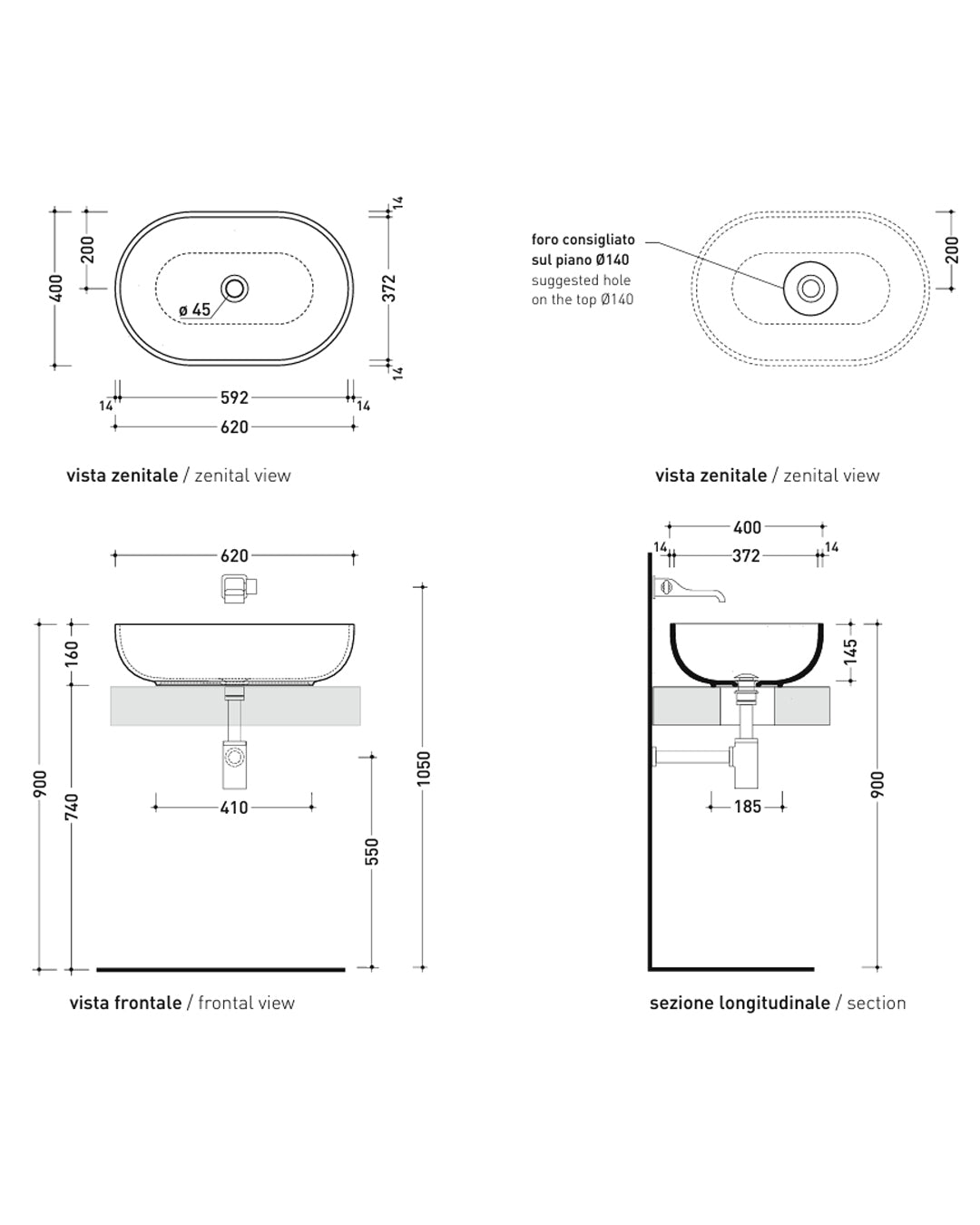 Flaminia ceramic pass white support washbasin - PS62C