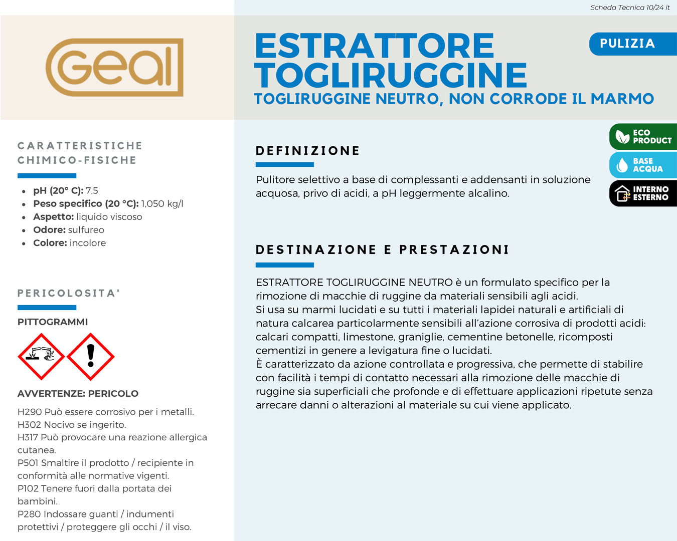 Geal Estrattore Togliruggine neutro pietra marmo cemento 100ml