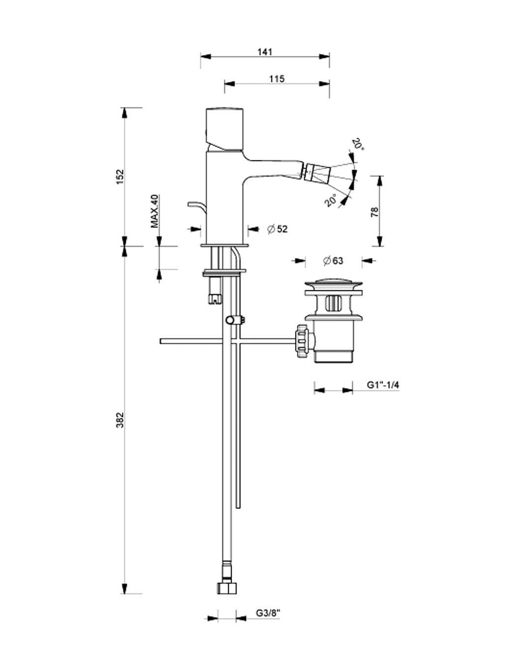 Fantini Lamè mixer for bidet with chromium exhaust - 2402m008F