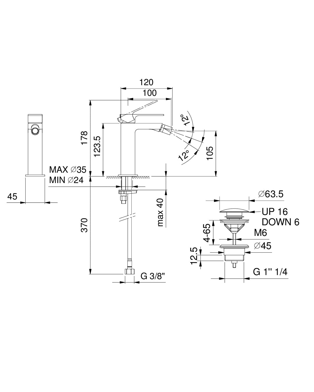 Fantini Mint Kit Miscelatori per bidet con scarico cromo