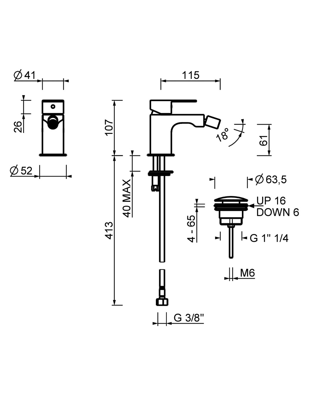 Fantini Myo Bidet mixer with CLIC CLUCE CLICCH DRAW - 6102V608F