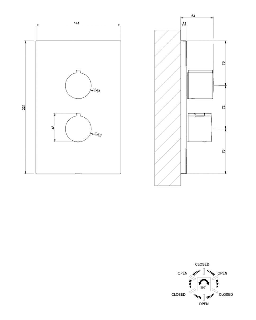 Gessi Emporio external part thermostatic mixer 3 way chromium shower