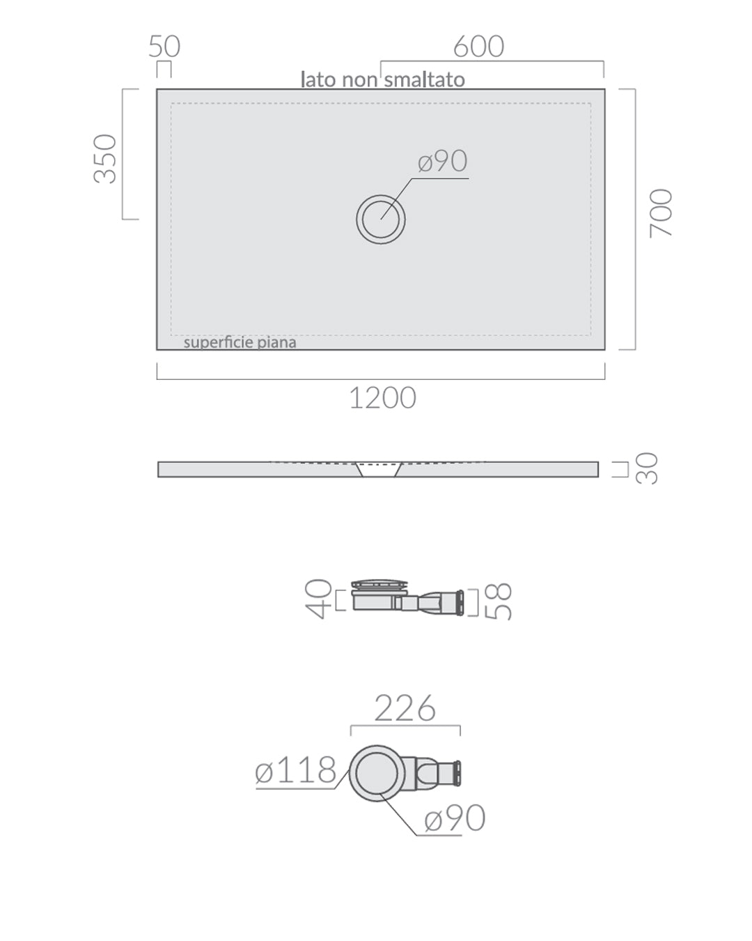 Galassia - Folia 70 Shower Top H3 120x70 Cm White - 1042