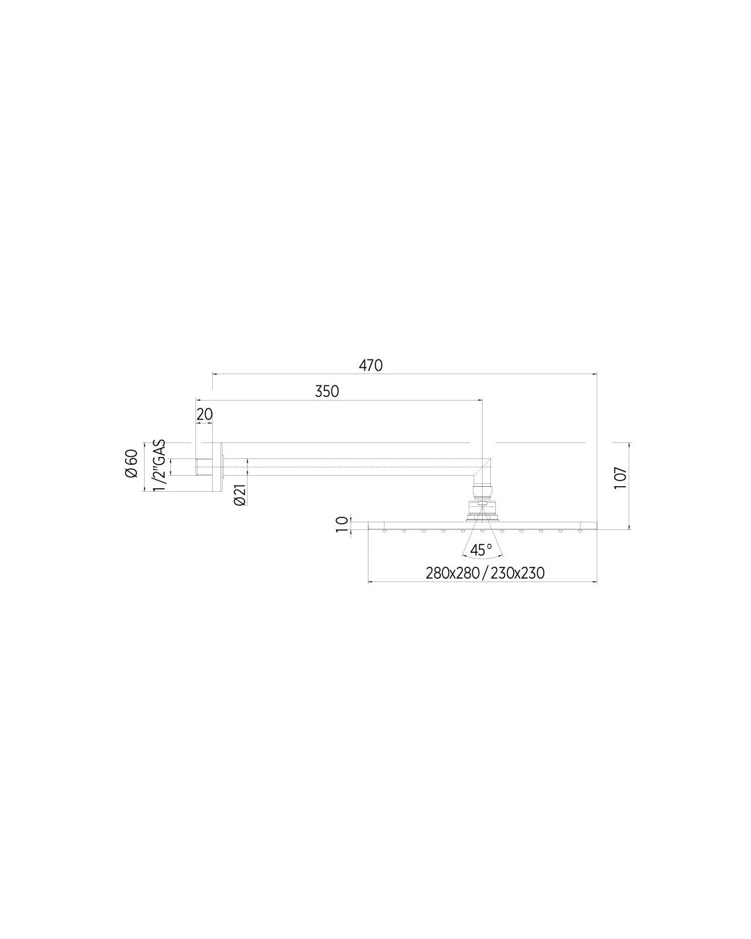 Bossini Cosmo shower shower 230x230 mm with 350 mm chromed arm