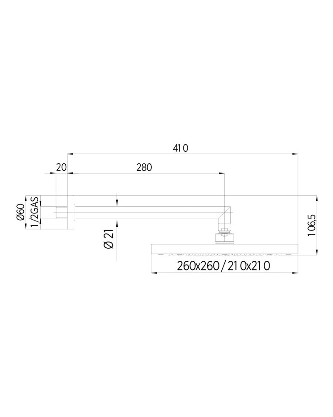 Bossini Cosmo Shower Slowness 210x210 mm with 300 mm chromed arm