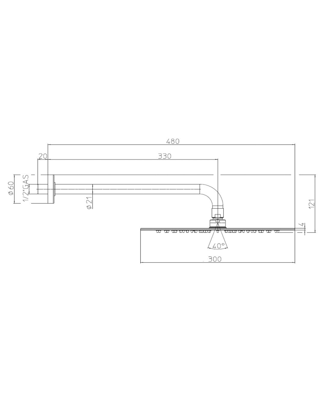 Bossini Tetis shower shower head 300x300 mm with 400 mm chromium arm