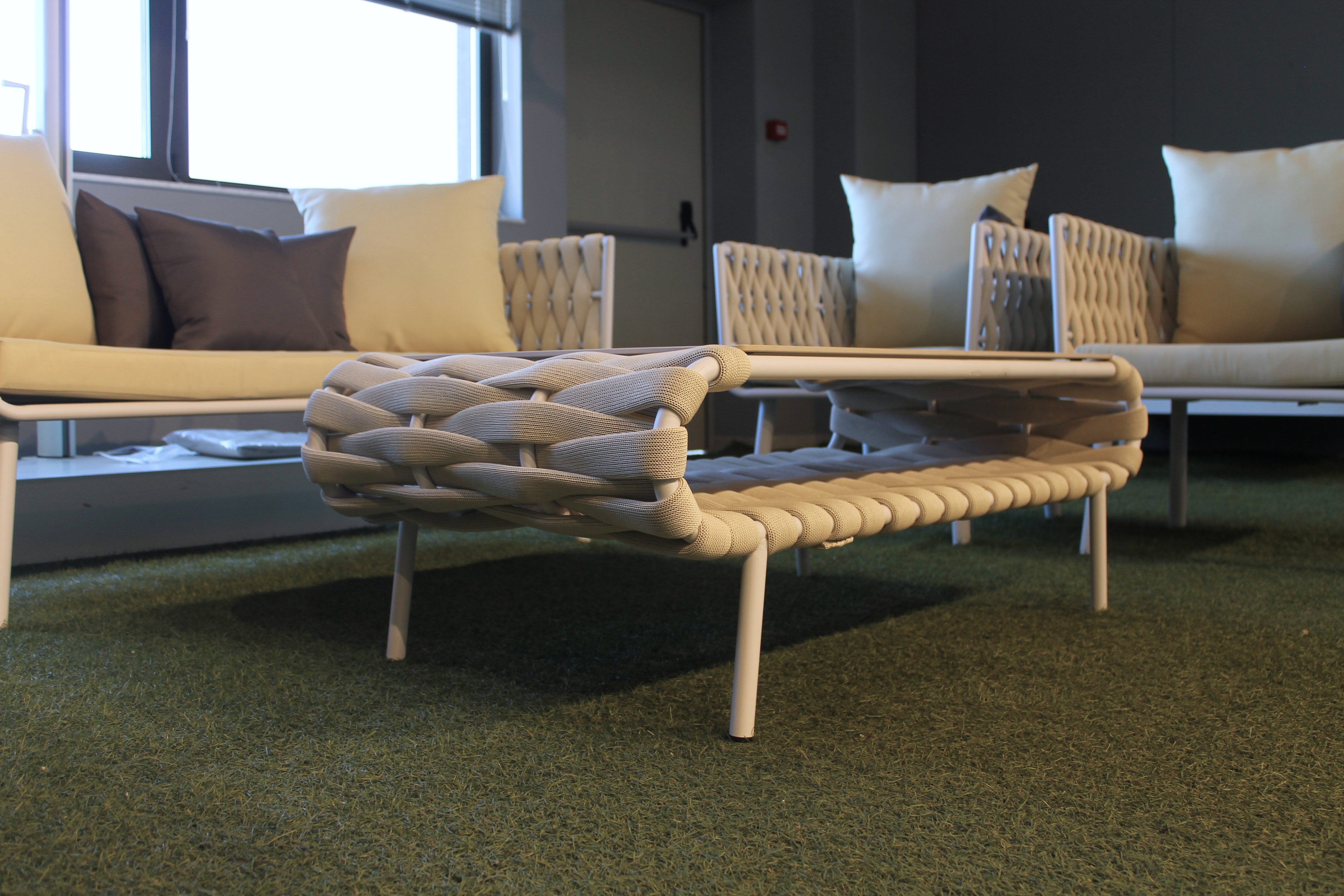 Comenido Tex Set bianco – Salotto da esterno in alluminio e corda