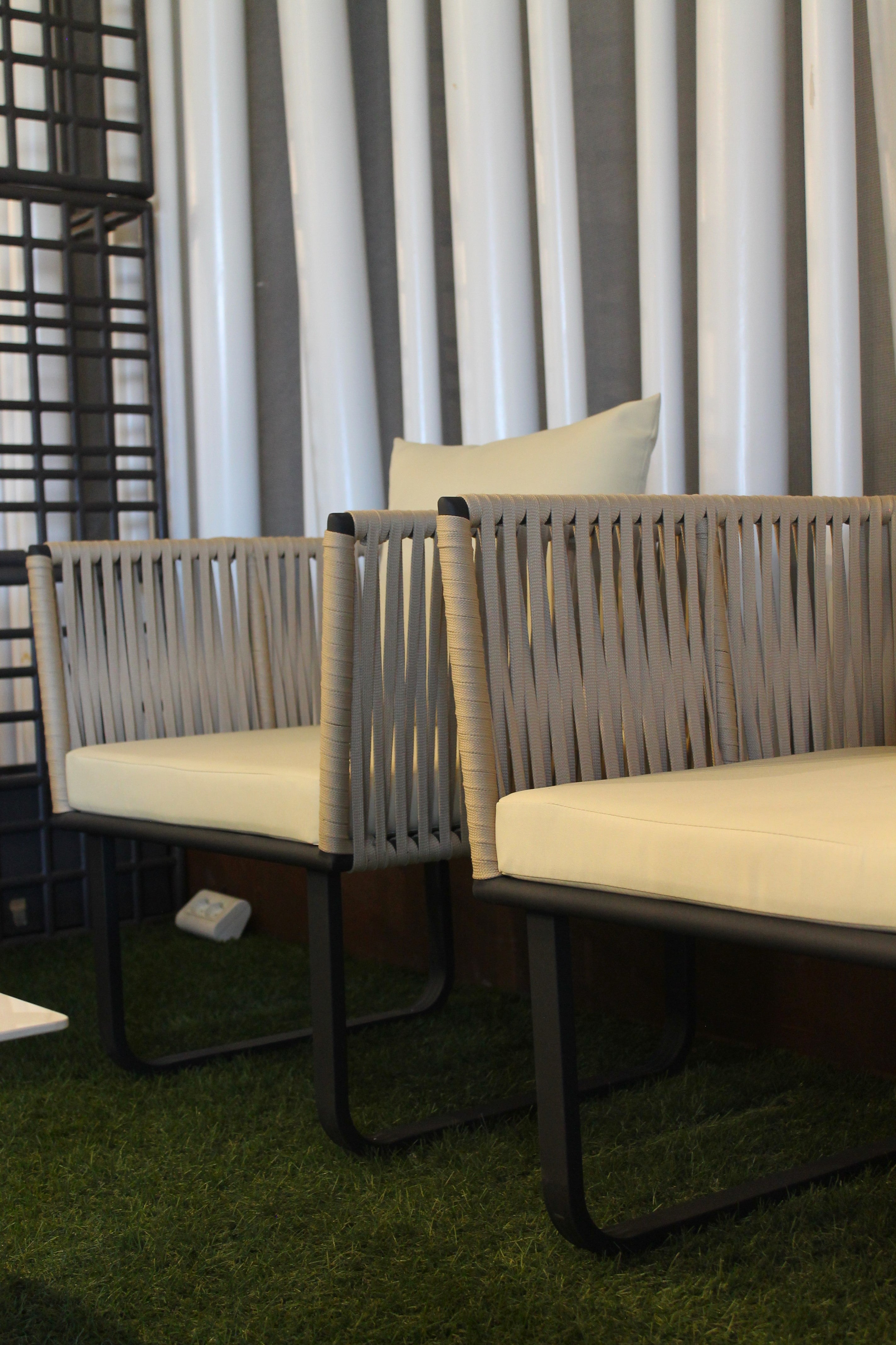 Set giardino Rope alluminio e corda tessuto beige 3 posti