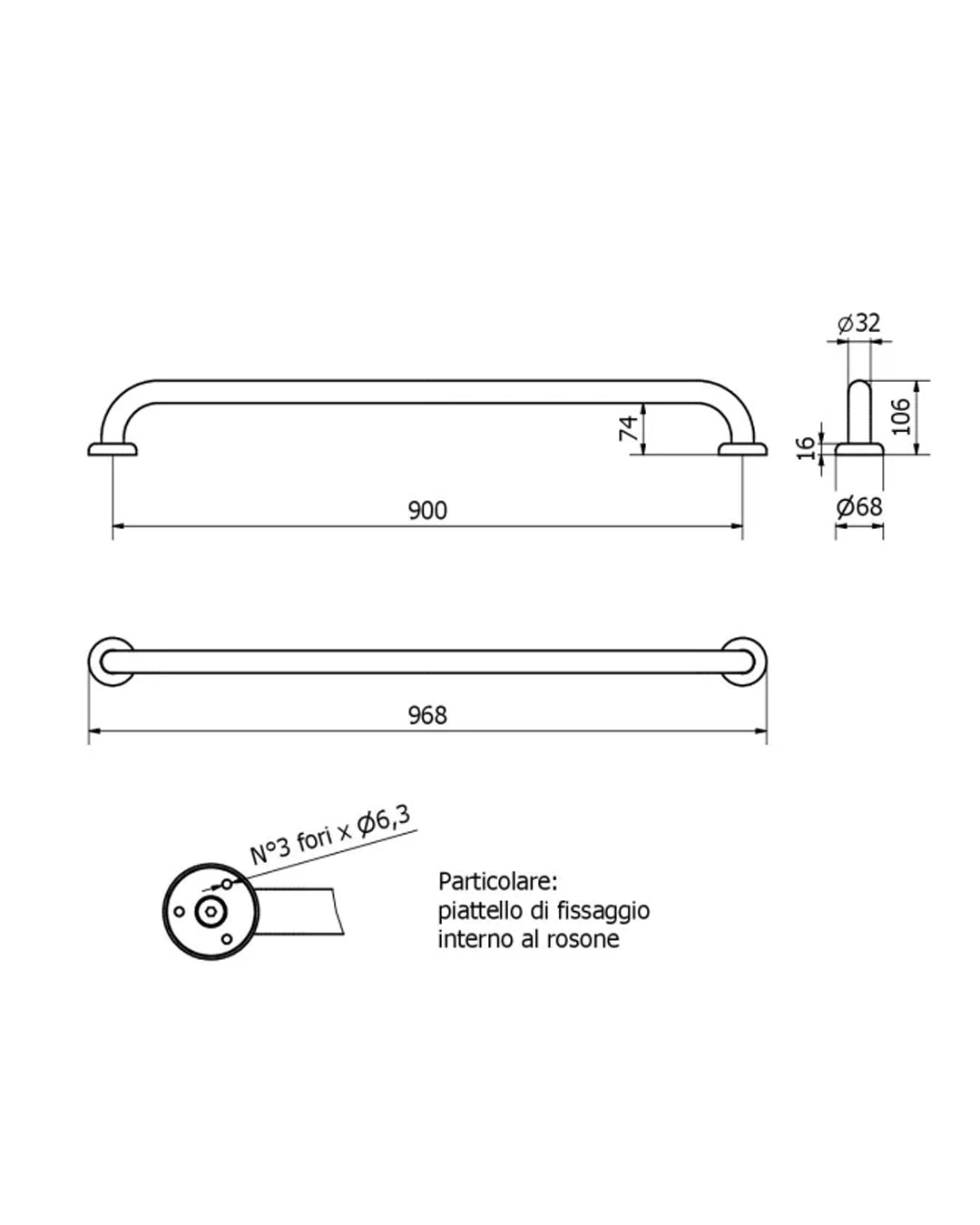 Thermomat – Maniglione lineare a parete bianco 90 cm