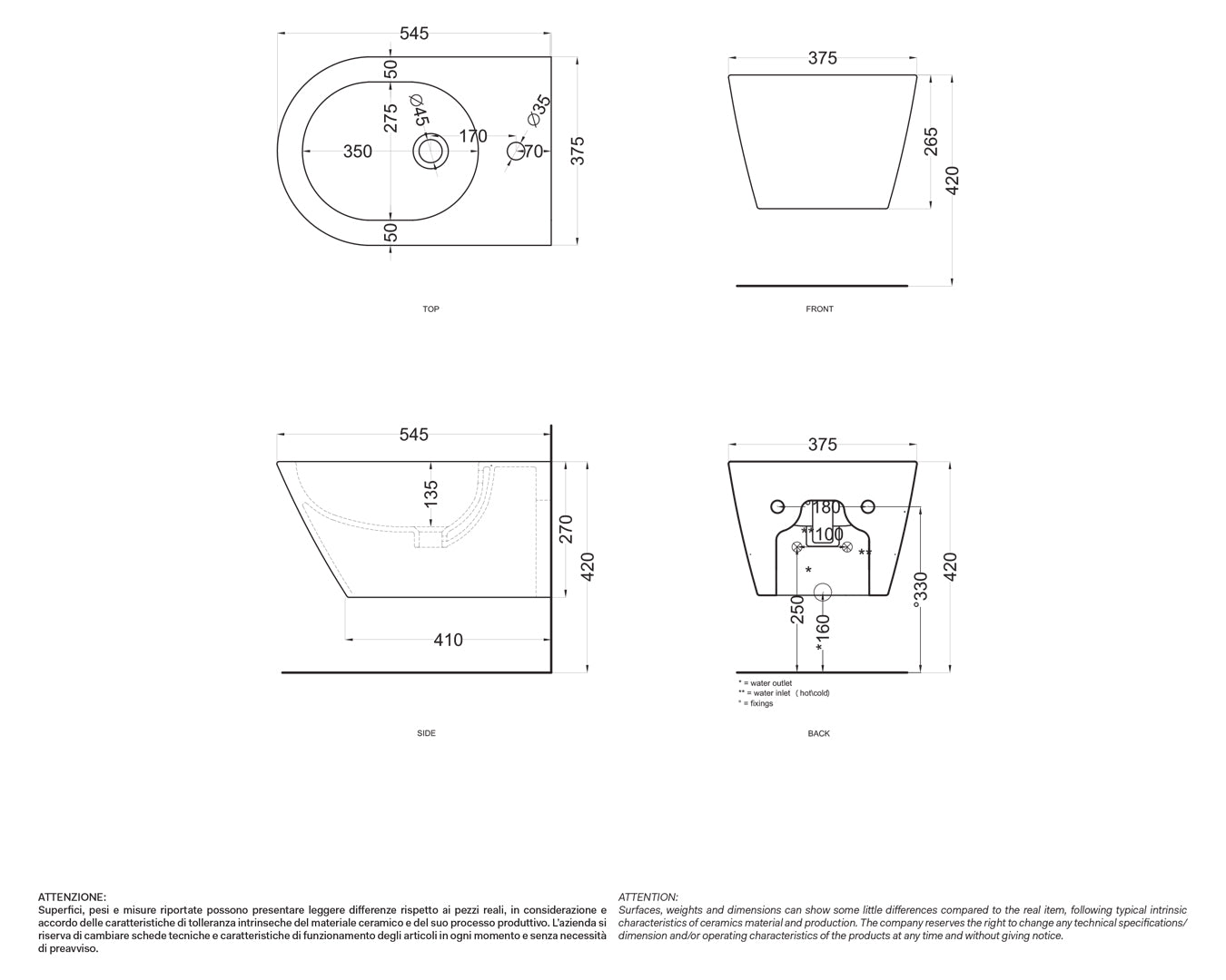 Ceramica Cielo Mare bidet sospeso bianco design moderno
