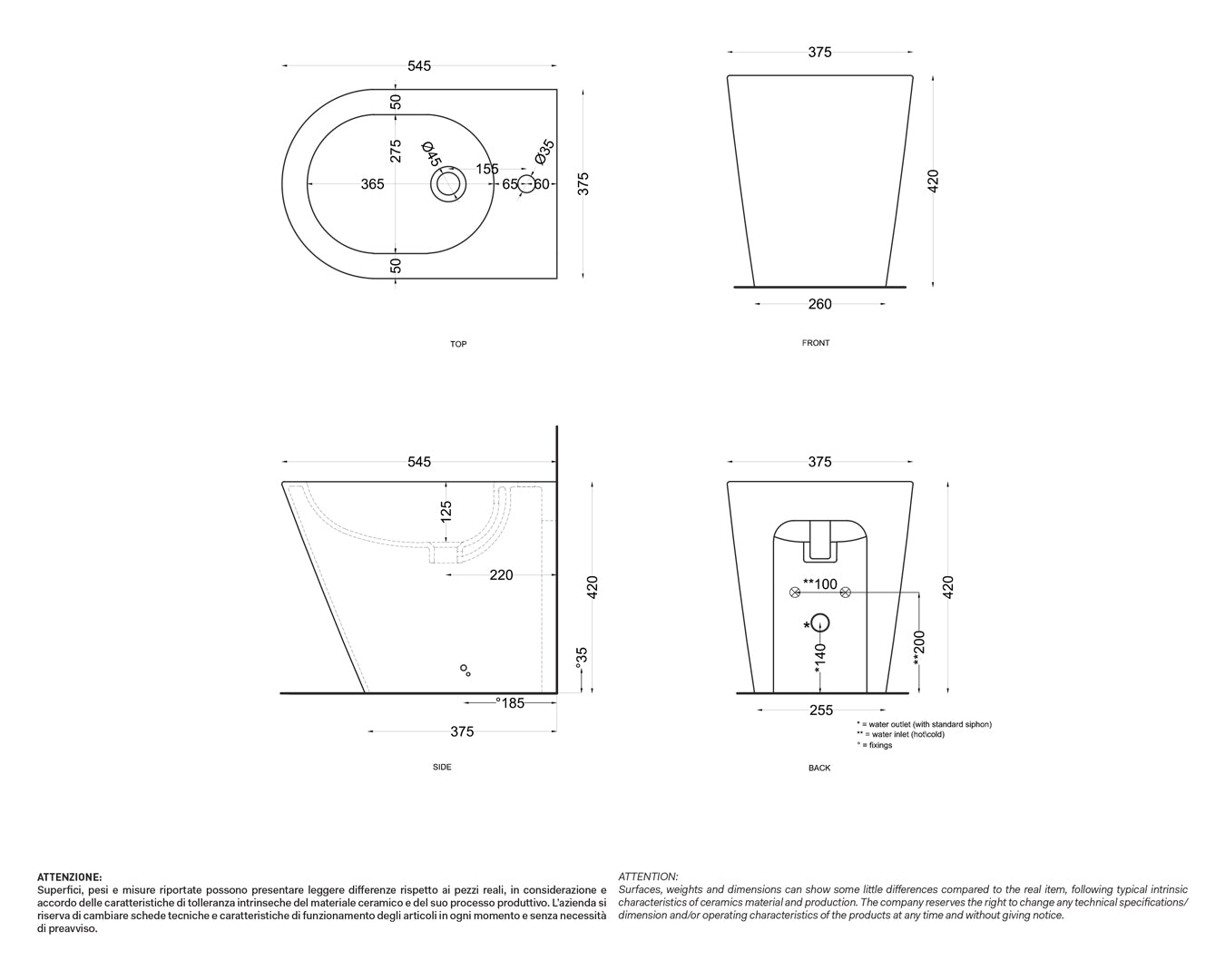 Ceramica Cielo Mare bidet a pavimento filo parete bianco