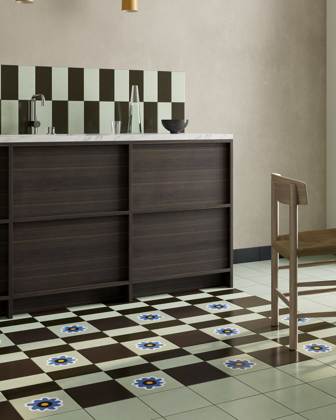 Mutina - Margherita Tiles in enamelled porcelain grés, 20.5x20.5, flower green - ndm54