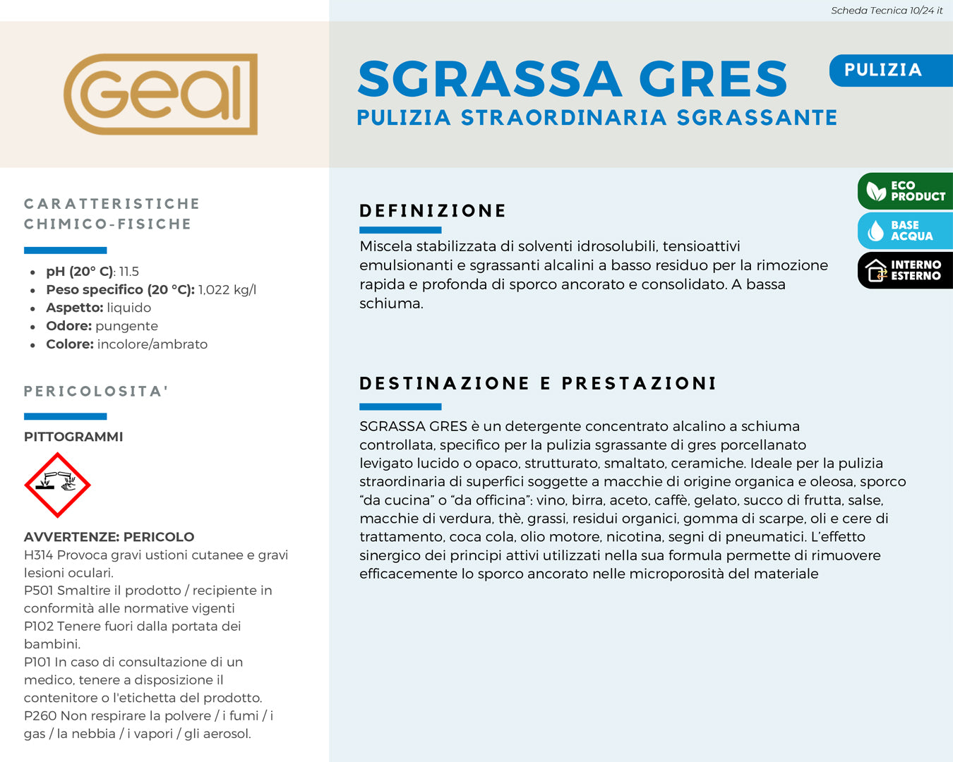 Geal Sgrassa Gres Deterflash sgrassante gres porcellanato 1L
