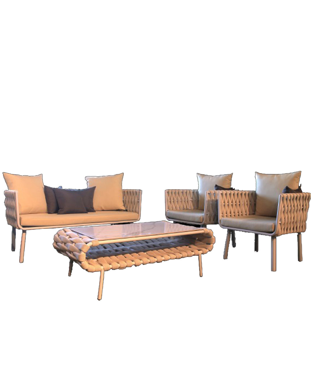 Comenido Tex Set bianco – Salotto da esterno in alluminio e corda