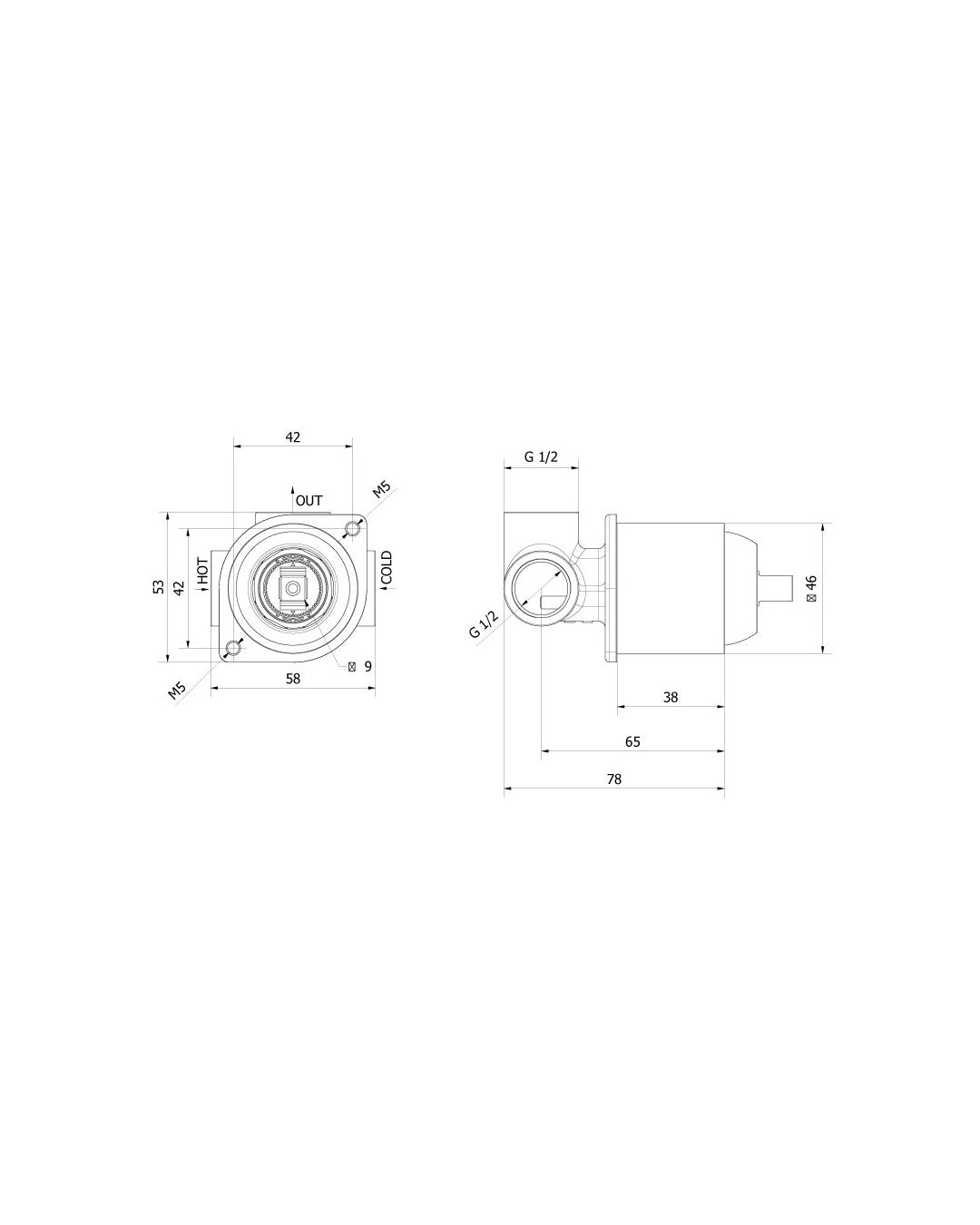 Theorem - Universal built -in body for shower mixer only chromium diameter 46 mm - 0310711111