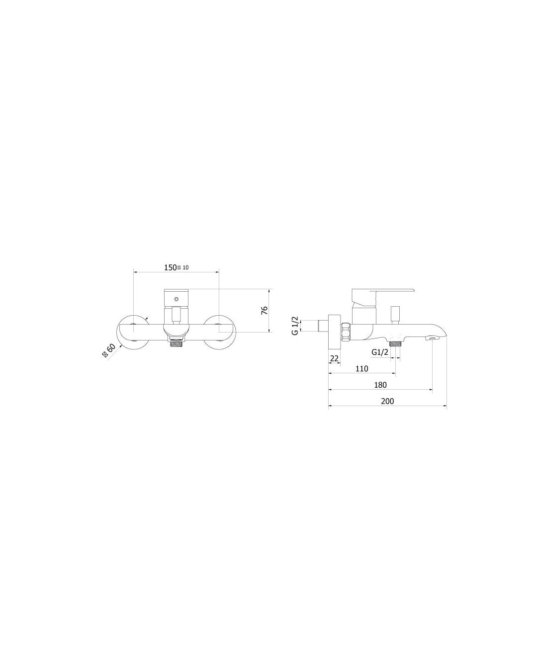Theorem -xs external mixer for chromed tub - 8x150110301