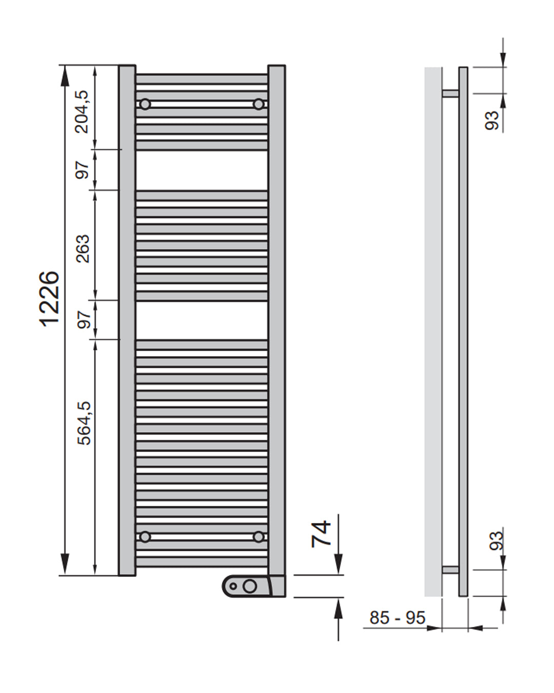 Zehnder - Aura Radiatore scaldasalviette elettrico 1300x500 mm Resistenza MUSA