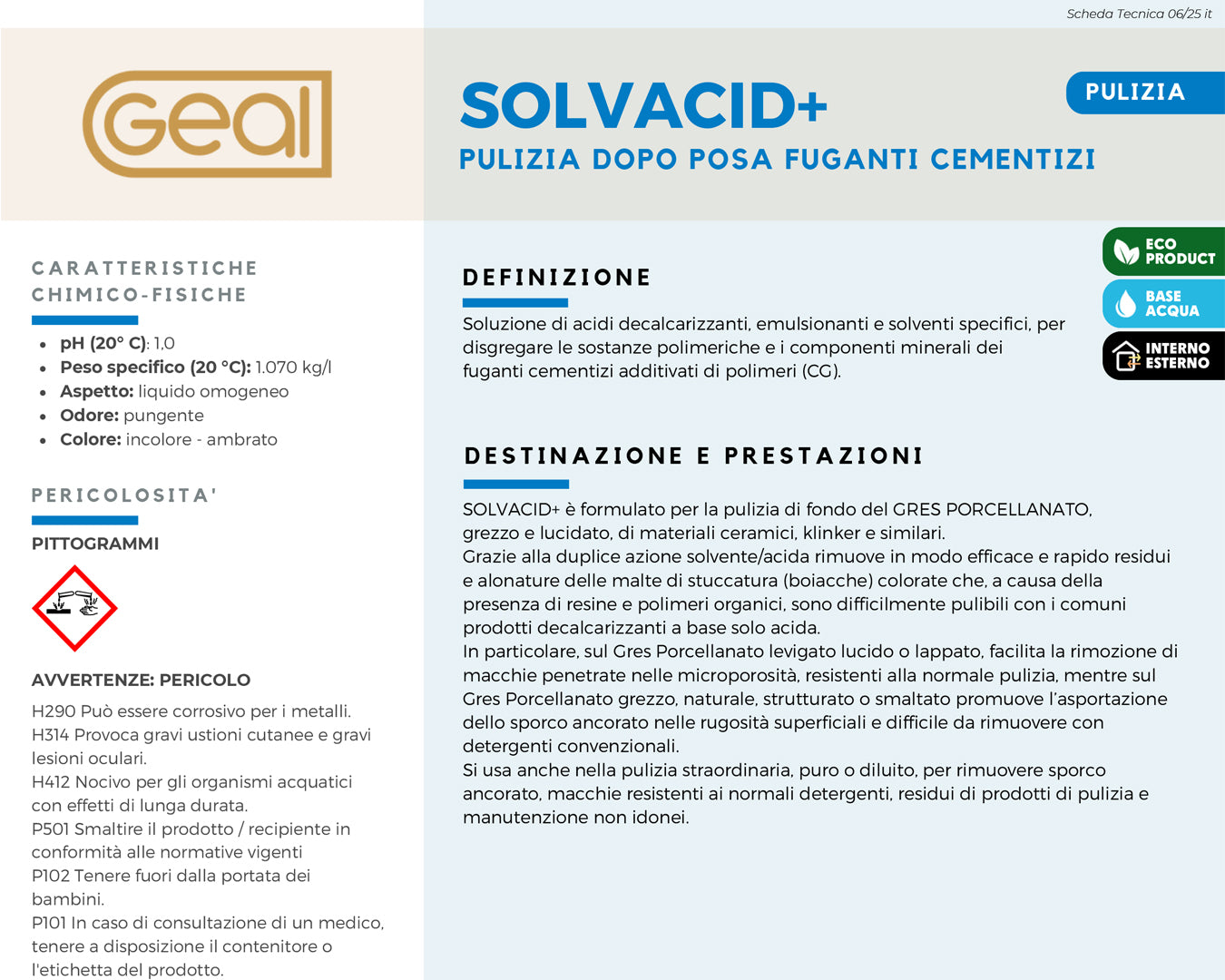Geal Solvacid+ pulitore fuganti cementizi gres 5 L
