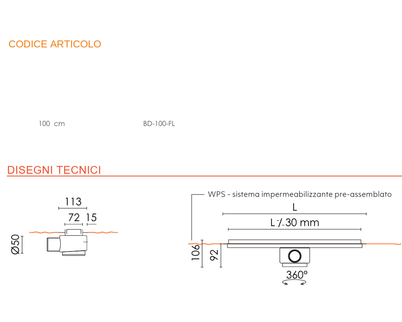 Base Drain Zero canale doccia acciaio 100 cm con griglia reversibile