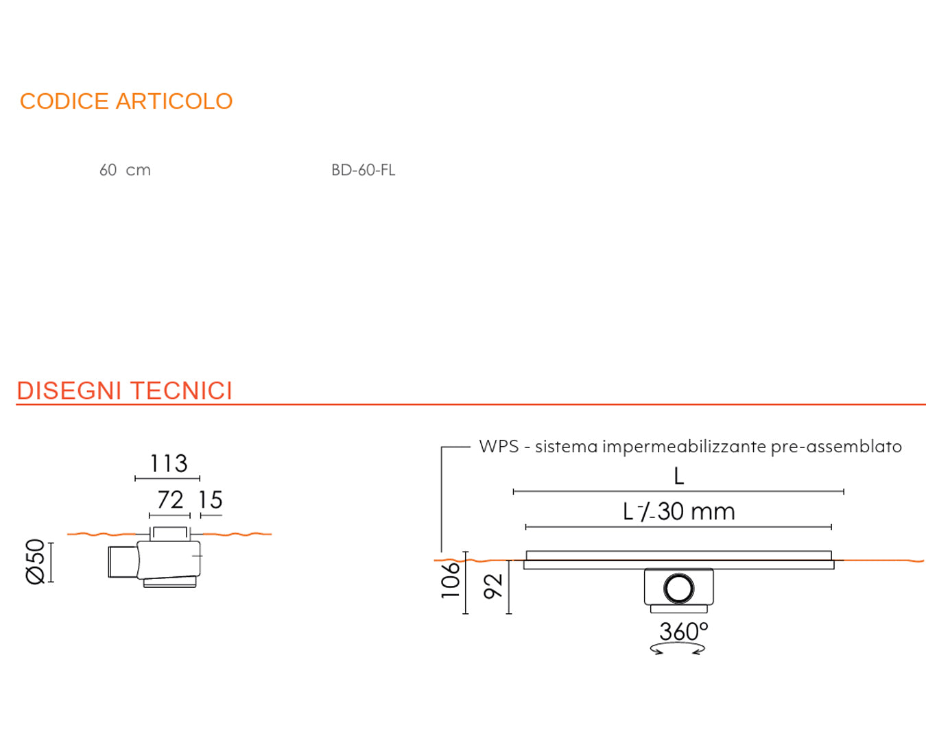 Base Drain Zero canale doccia acciaio 60 cm con griglia reversibile