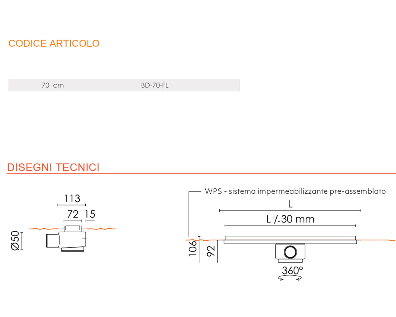 Base Drain Zero canale doccia acciaio 70 cm con griglia reversibile