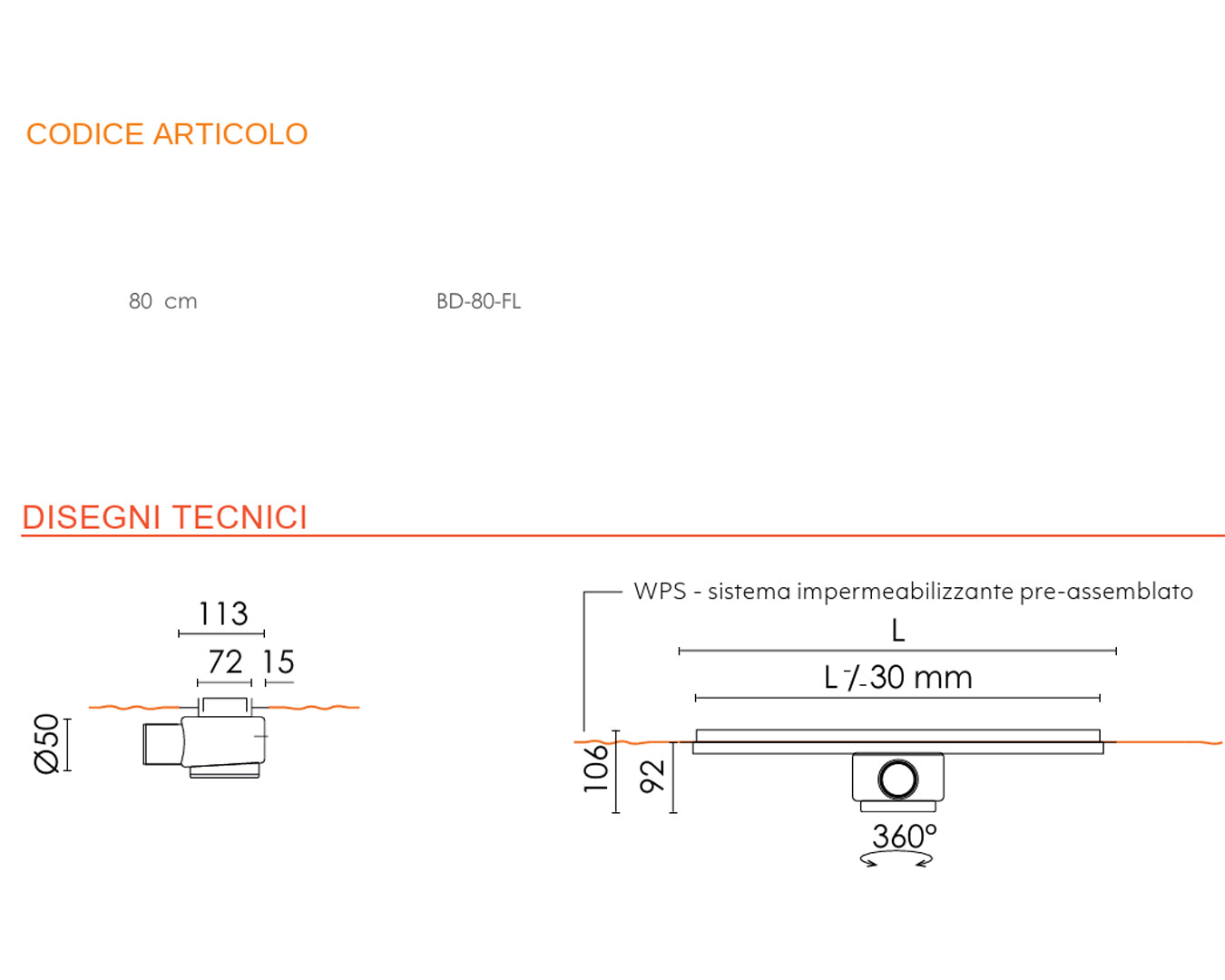 Base Drain Zero canale doccia acciaio 80 cm con griglia reversibile