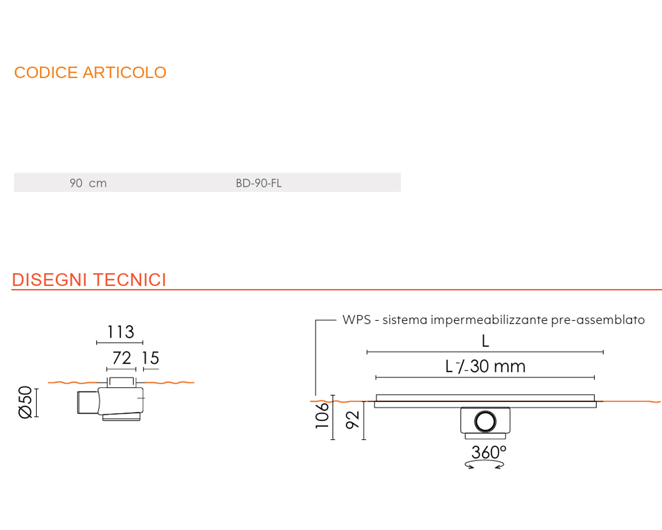Base Drain Zero canale doccia acciaio 90 cm con griglia reversibile