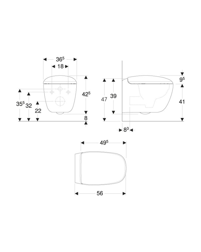 Geberit Citterio Rimfree® wall-hung washdown toilet set with soft-closing seat