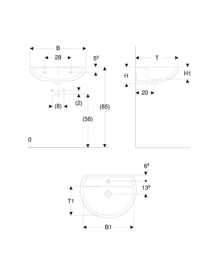 Geberit Colibrì Wall-hung washbasin for bathroom 55 cm white