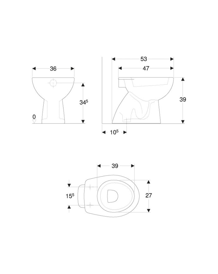 Geberit Colibrì floorstanding toilet with white vertical outlet