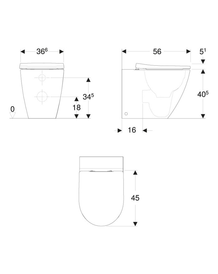 Geberit Icon Rimfree® floor mounted washdown toilet set with soft close seat