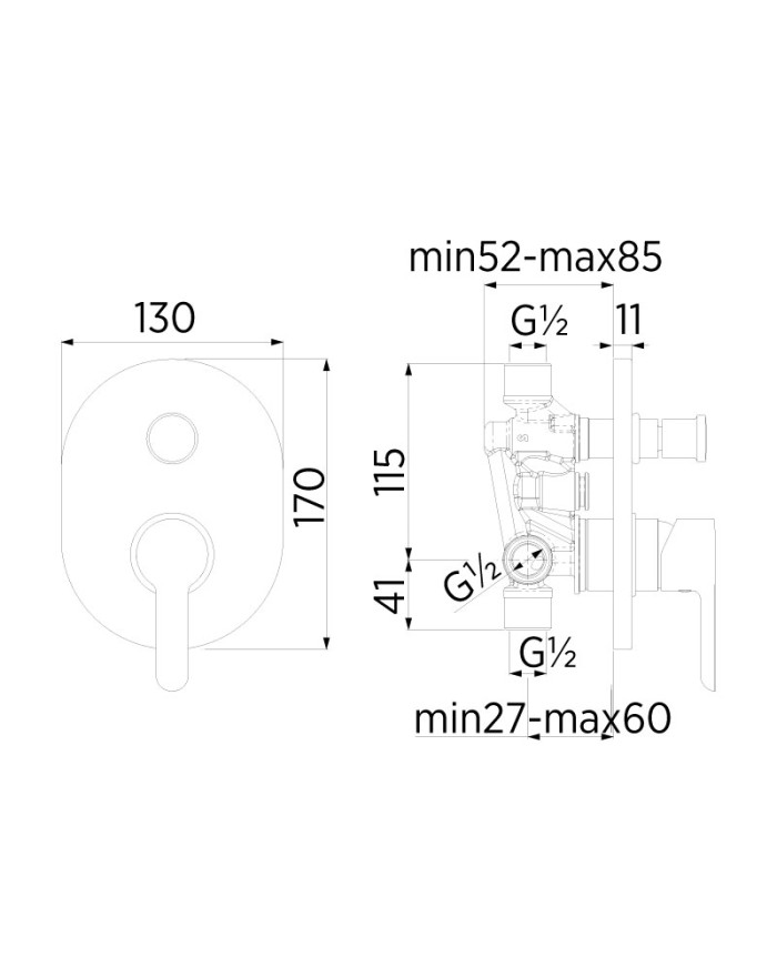 Miscelatore Nobili ABC per doccia monocomando a incasso 2 vie cromo AB87100CR