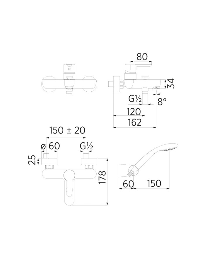 Nobili ABC Chrome single lever bath mixer