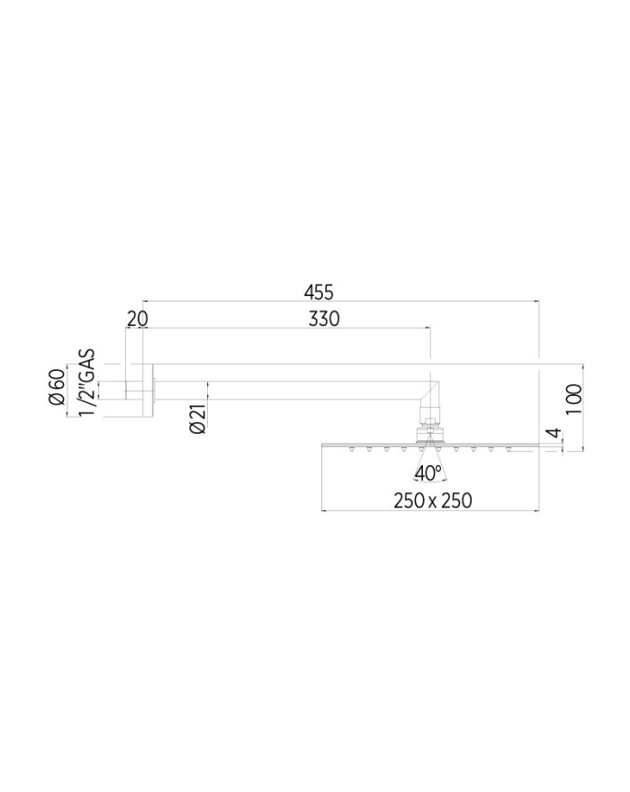 Soffione doccia 200x200 mm completo di braccio Bossini Tetis H70873G