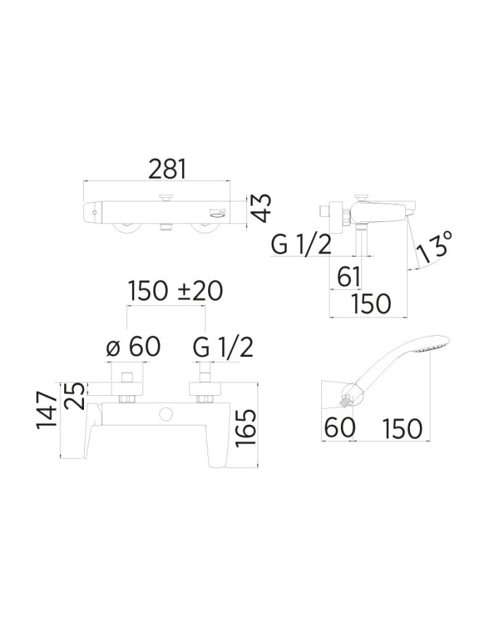 Nobili Nobi Single lever bath mixer with shower set